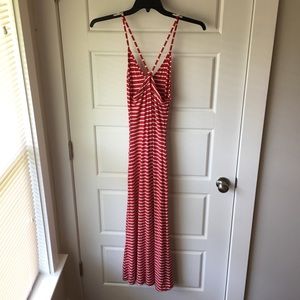 Red and White Striped Maxi Dress